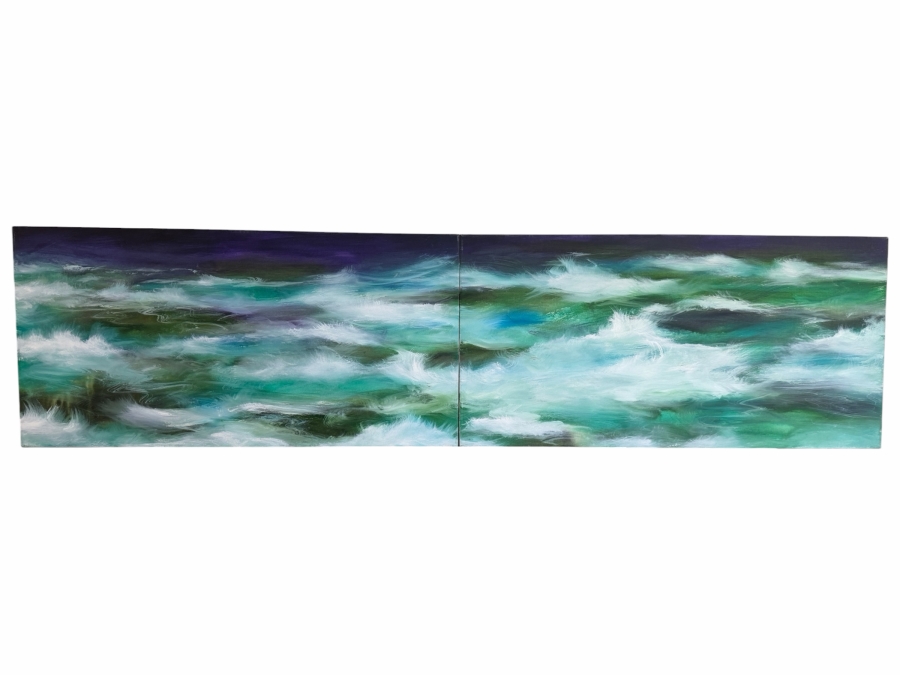 Gerrit Greve (1948-2024, Cardiff by the Sea, CA) Original Acrylic Diptych Painting On Canvas Titled 'My View February' 2002 Signed Verso 96 X 24 Estimate $2,400 - $2,800