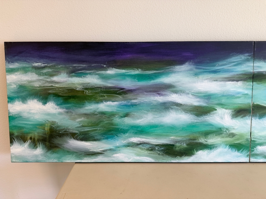 Gerrit Greve (1948-2024, Cardiff by the Sea, CA) Original Acrylic Diptych Painting On Canvas Titled 'My View February' 2002 Signed Verso 96 X 24 Estimate $2,400 - $2,800 [Photo 3]