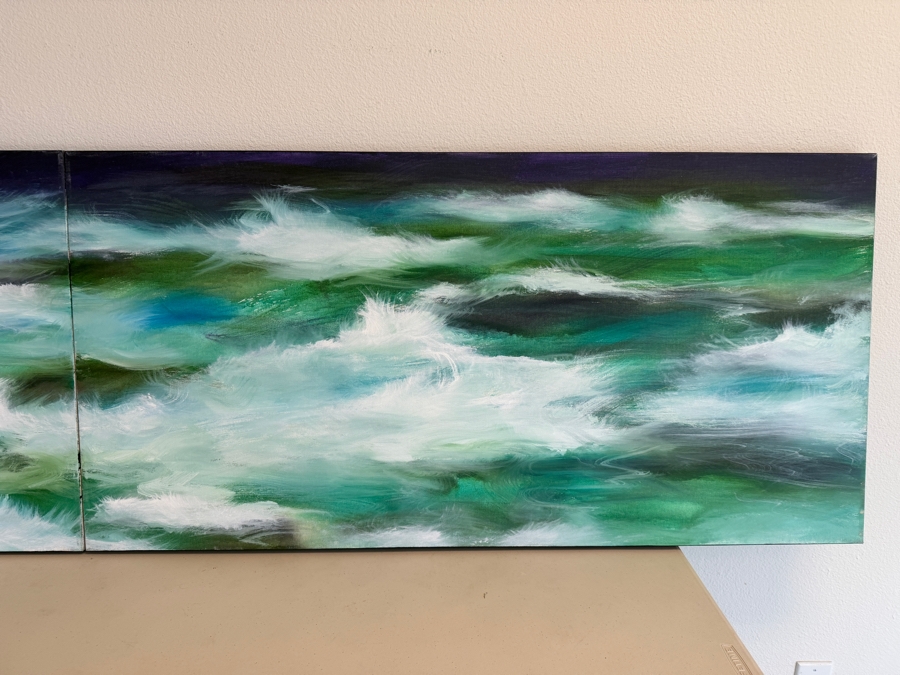 Gerrit Greve (1948-2024, Cardiff by the Sea, CA) Original Acrylic Diptych Painting On Canvas Titled 'My View February' 2002 Signed Verso 96 X 24 Estimate $2,400 - $2,800 [Photo 4]