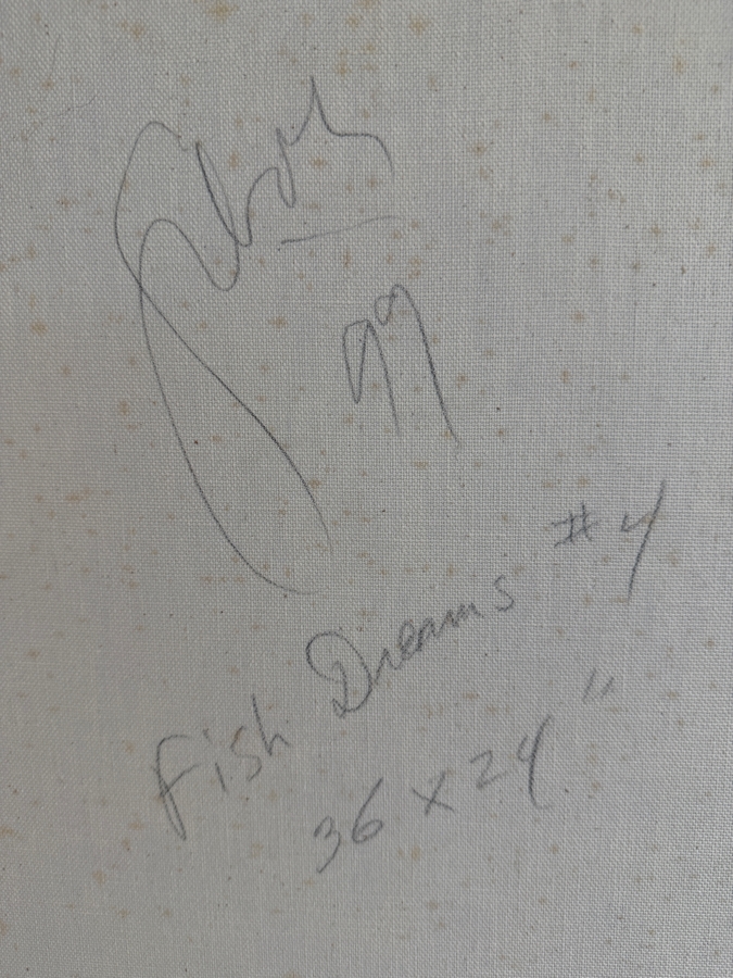 Gerrit Greve (1948-2024, Cardiff by the Sea, CA) Original Acrylic Mixed-Media Sand Painting On Canvas Titled 'Fish Dreams #4' 1999 Signed Verso 24 X 36 Estimate $900 - $1,100 [Photo 7]