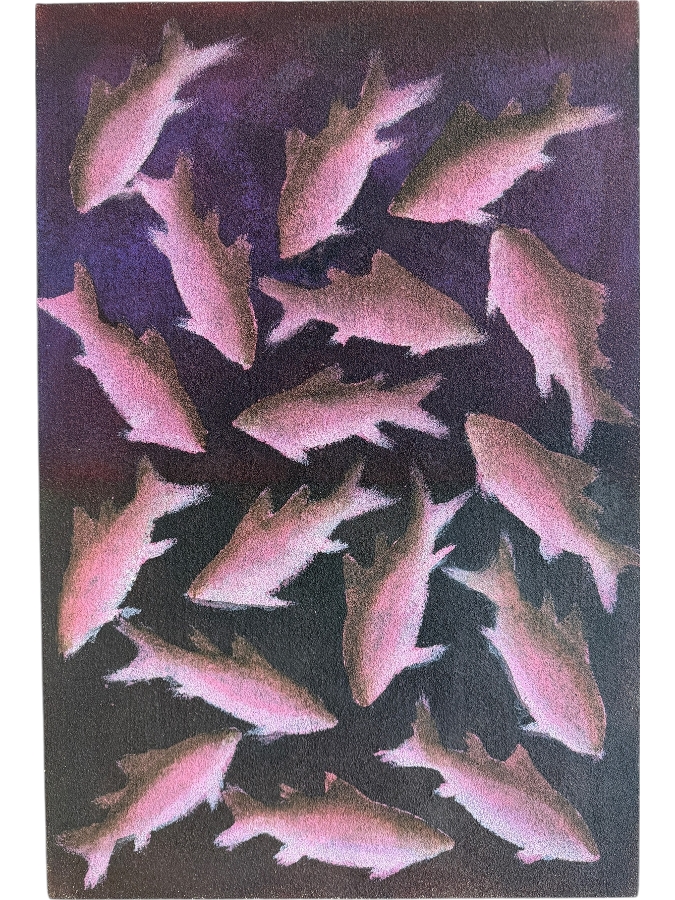 Gerrit Greve (1948-2024, Cardiff by the Sea, CA) Original Acrylic Mixed-Media Sand Painting On Canvas Titled 'Fish Dreams #4' 1999 Signed Verso 24 X 36 Estimate $900 - $1,100