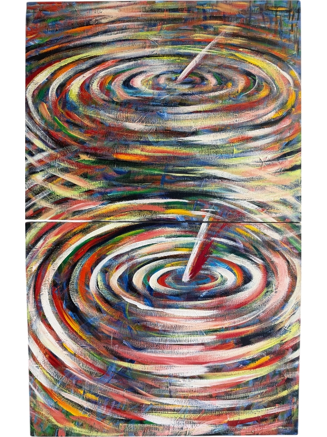 Gerrit Greve (1948-2024, Cardiff by the Sea, CA) Original Acrylic Diptych Painting On Canvas Titled 'Double Splash Evidence' Signed Verso 30 X 48 Estimate $1,400 - $1,800
