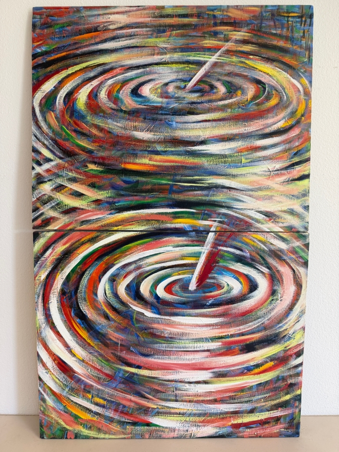 Gerrit Greve (1948-2024, Cardiff by the Sea, CA) Original Acrylic Diptych Painting On Canvas Titled 'Double Splash Evidence' Signed Verso 30 X 48 Estimate $1,400 - $1,800 [Photo 2]