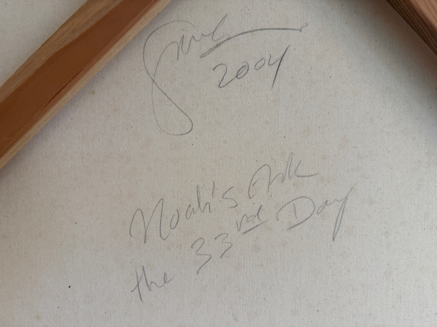 Gerrit Greve (1948-2024, Cardiff by the Sea, CA) Original Acrylic Diptych Painting On Canvas Titled 'Noah's Ark The 33rd Day' 2004 Signed Verso 30 X 48 Estimate $1,400 - $1,800 [Photo 10]