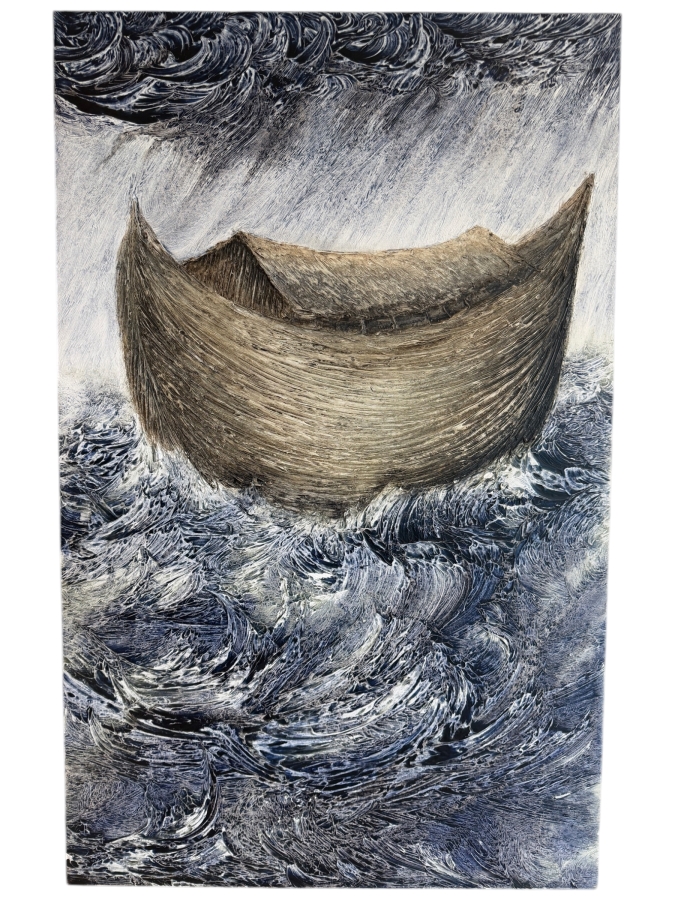 Gerrit Greve (1948-2024, Cardiff by the Sea, CA) Original Acrylic Diptych Painting On Canvas Titled 'Noah's Ark The 33rd Day' 2004 Signed Verso 30 X 48 Estimate $1,400 - $1,800