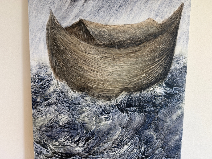 Gerrit Greve (1948-2024, Cardiff by the Sea, CA) Original Acrylic Diptych Painting On Canvas Titled 'Noah's Ark The 33rd Day' 2004 Signed Verso 30 X 48 Estimate $1,400 - $1,800 [Photo 5]