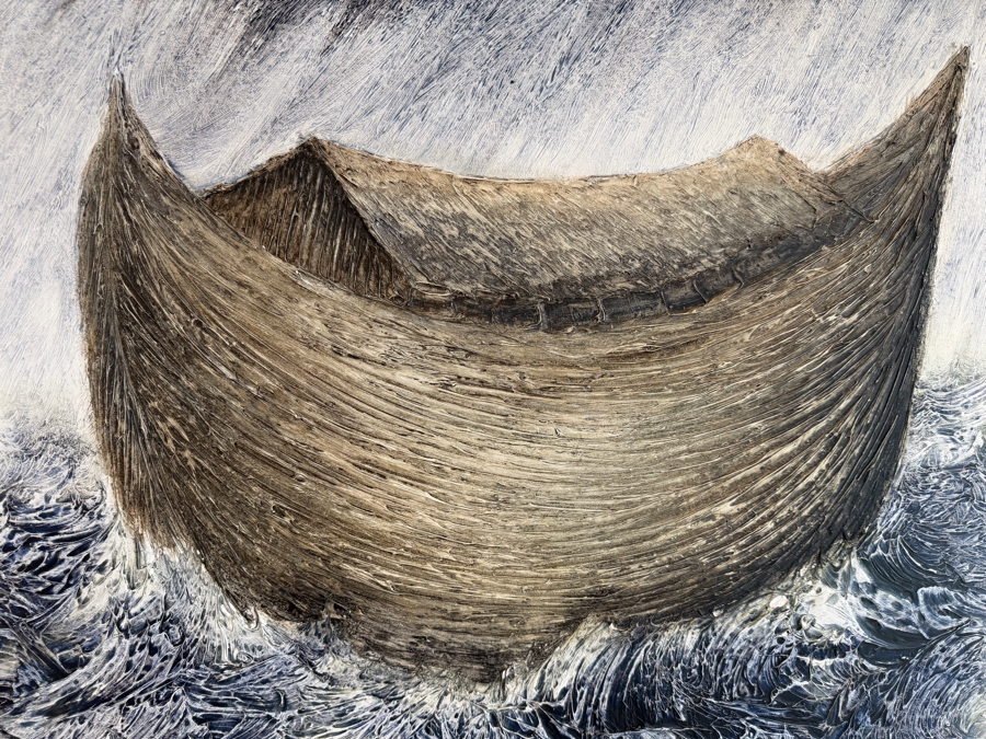 Gerrit Greve (1948-2024, Cardiff by the Sea, CA) Original Acrylic Diptych Painting On Canvas Titled 'Noah's Ark The 33rd Day' 2004 Signed Verso 30 X 48 Estimate $1,400 - $1,800 [Photo 3]