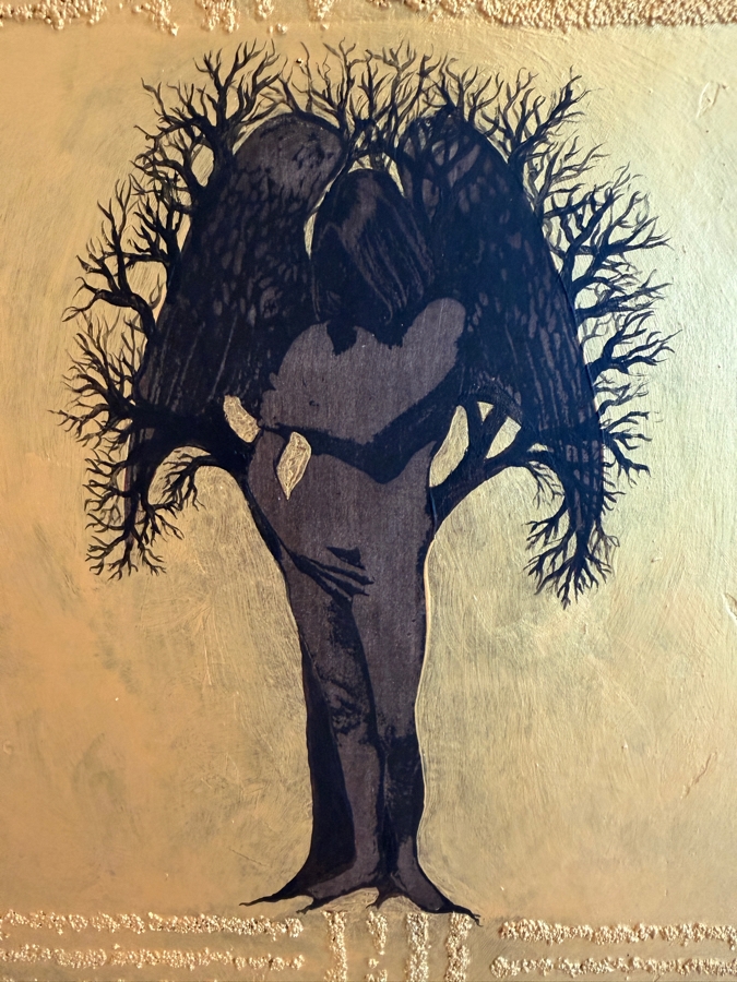 Gerrit Greve (1948-2024, Cardiff by the Sea, CA) Original Acrylic Mixed-Media Sand Painting On Canvas Titled 'Eve Redeemed' 2001 Signed Verso 36 X 36 Estimate $1,300 - $1,600 [Photo 4]