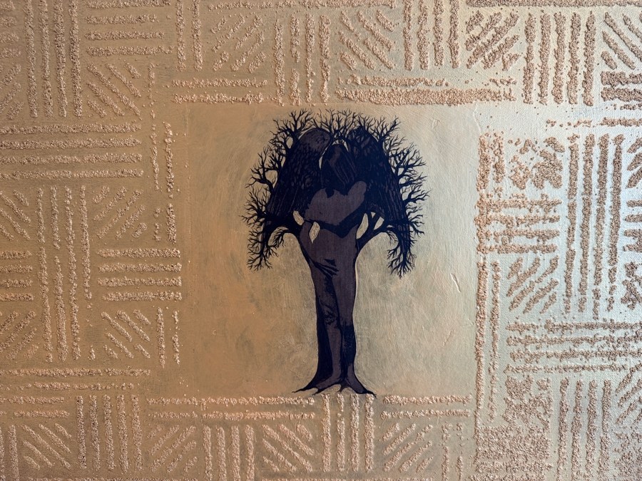Gerrit Greve (1948-2024, Cardiff by the Sea, CA) Original Acrylic Mixed-Media Sand Painting On Canvas Titled 'Eve Redeemed' 2001 Signed Verso 36 X 36 Estimate $1,300 - $1,600 [Photo 3]