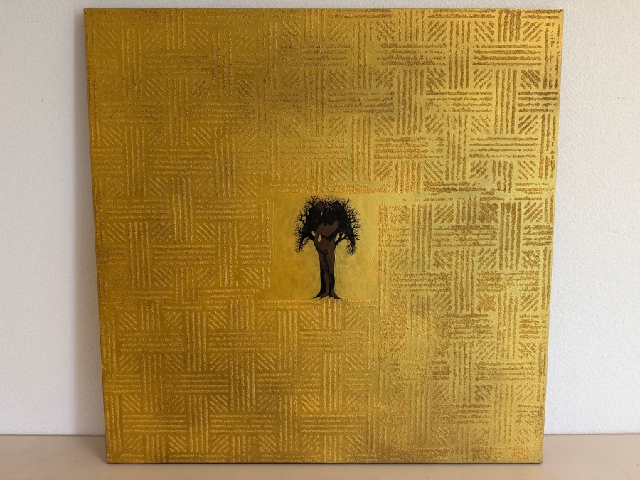 Gerrit Greve (1948-2024, Cardiff by the Sea, CA) Original Acrylic Mixed-Media Sand Painting On Canvas Titled 'Eve Redeemed' 2001 Signed Verso 36 X 36 Estimate $1,300 - $1,600 [Photo 2]
