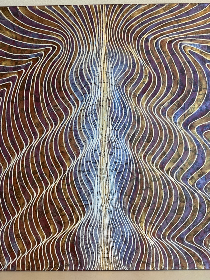 Gerrit Greve (1948-2024, Cardiff by the Sea, CA) Original Acrylic Mixed-Media Sand Painting On Canvas Titled 'Travels Revisited' 2008 Signed Verso 36 X 36 Estimate $1,300 - $1,600 [Photo 3]