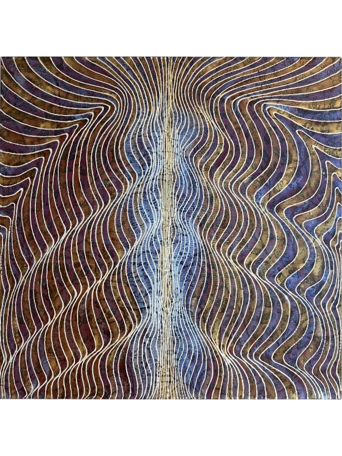 Gerrit Greve (1948-2024, Cardiff by the Sea, CA) Original Acrylic Mixed-Media Sand Painting On Canvas Titled 'Travels Revisited' 2008 Signed Verso 36 X 36 Estimate $1,300 - $1,600