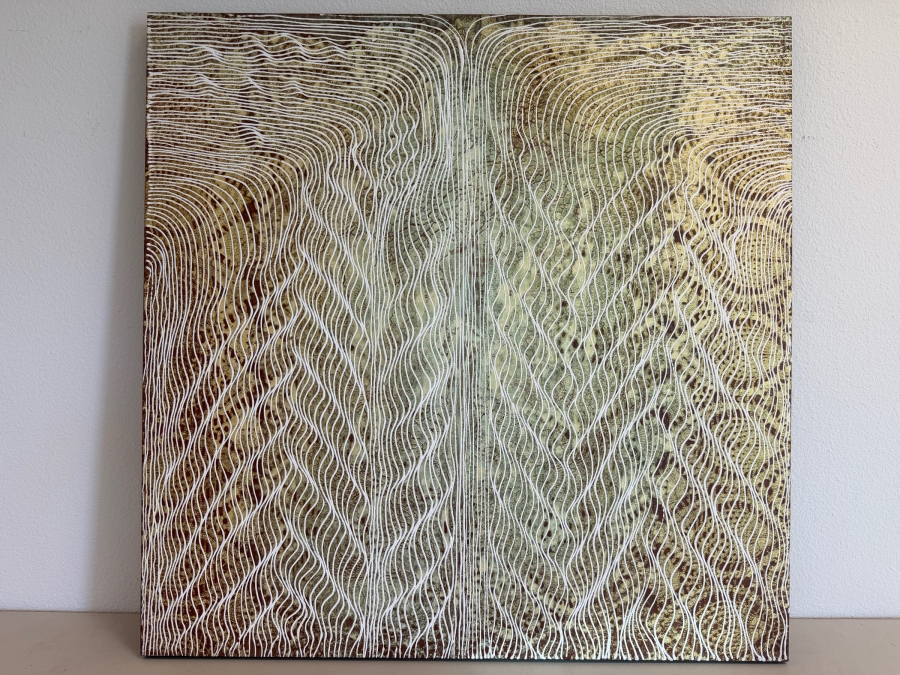 Gerrit Greve (1948-2024, Cardiff by the Sea, CA) Original Acrylic Mixed-Media Sand Painting On Canvas Titled 'Jeff' 1999 Signed Verso 36 X 36 Estimate $1,300 - $1,600 [Photo 2]