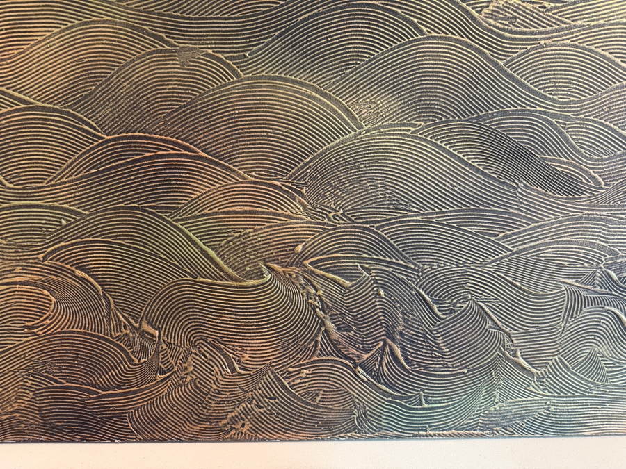 Gerrit Greve (1948-2024, Cardiff by the Sea, CA) Original Acrylic Mixed-Media Sand Painting On Canvas Titled 'Bronze Ocean' 2000 Signed Verso 36 X 36 Estimate $1,300 - $1,600 [Photo 3]