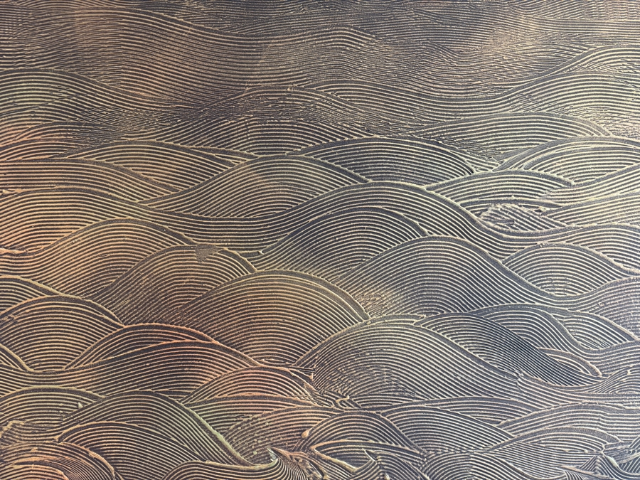 Gerrit Greve (1948-2024, Cardiff by the Sea, CA) Original Acrylic Mixed-Media Sand Painting On Canvas Titled 'Bronze Ocean' 2000 Signed Verso 36 X 36 Estimate $1,300 - $1,600 [Photo 4]