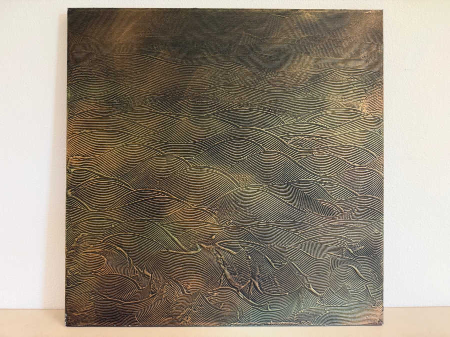 Gerrit Greve (1948-2024, Cardiff by the Sea, CA) Original Acrylic Mixed-Media Sand Painting On Canvas Titled 'Bronze Ocean' 2000 Signed Verso 36 X 36 Estimate $1,300 - $1,600 [Photo 2]