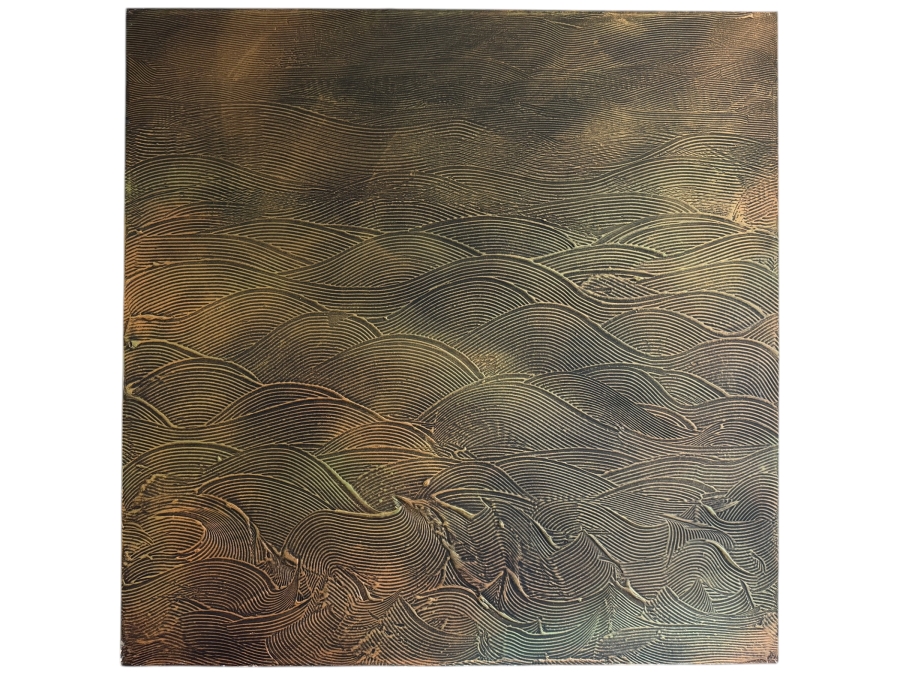 Gerrit Greve (1948-2024, Cardiff by the Sea, CA) Original Acrylic Mixed-Media Sand Painting On Canvas Titled 'Bronze Ocean' 2000 Signed Verso 36 X 36 Estimate $1,300 - $1,600 [Photo 1]
