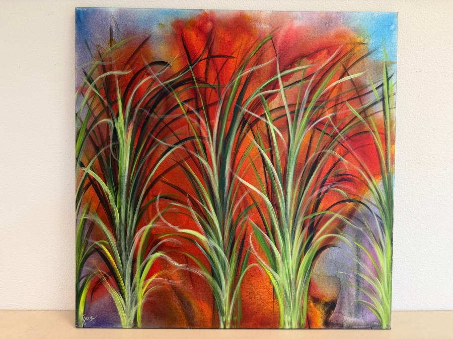Gerrit Greve (1948-2024, Cardiff by the Sea, CA) Original Acrylic Painting On Canvas Titled 'Reeds 0326' 2021 Signed Bottom Left And Verso 36 X 36 Estimate $1,300 - $1,600 [Photo 2]