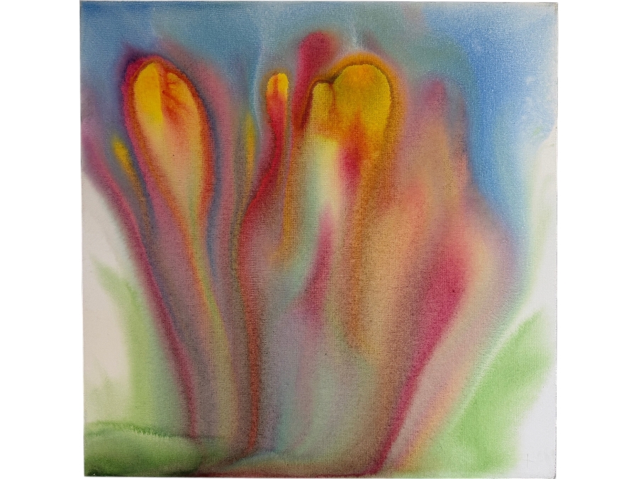Gerrit Greve (1948-2024, Cardiff by the Sea, CA) Original Acrylic Painting On Canvas Titled 'Flowers' 2020 Signed Verso 36 X 36 Estimate $1,300 - $1,600