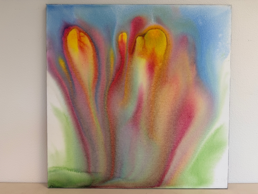 Gerrit Greve (1948-2024, Cardiff by the Sea, CA) Original Acrylic Painting On Canvas Titled 'Flowers' 2020 Signed Verso 36 X 36 Estimate $1,300 - $1,600 [Photo 2]