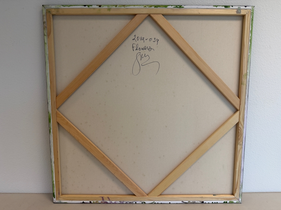 Gerrit Greve (1948-2024, Cardiff by the Sea, CA) Original Acrylic Painting On Canvas Titled 'Flowers' 2019 Signed Bottom Left And Verso 36 X 36 Estimate $1,300 - $1,600 [Photo 7]