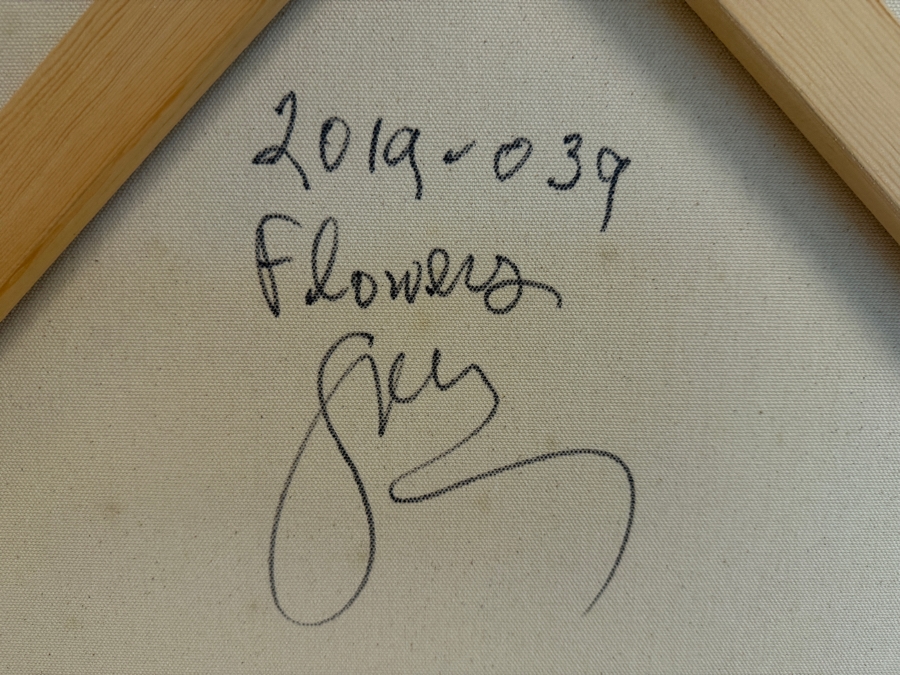 Gerrit Greve (1948-2024, Cardiff by the Sea, CA) Original Acrylic Painting On Canvas Titled 'Flowers' 2019 Signed Bottom Left And Verso 36 X 36 Estimate $1,300 - $1,600 [Photo 6]