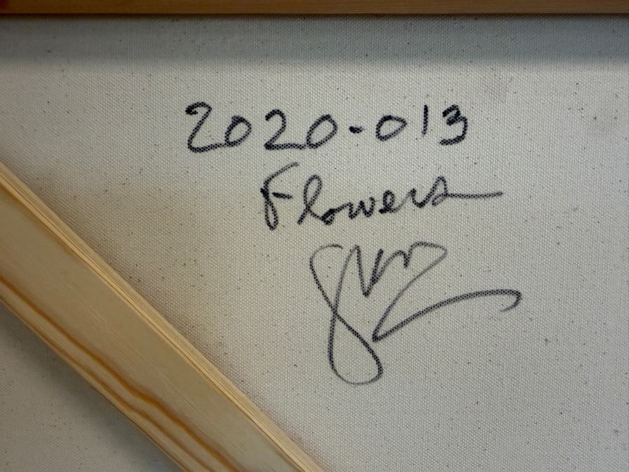 Gerrit Greve (1948-2024, Cardiff by the Sea, CA) Original Acrylic Painting On Canvas Titled 'Flowers' 2020 Signed Verso 36 X 36 Estimate $1,300 - $1,600 [Photo 7]
