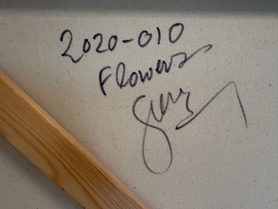 Gerrit Greve (1948-2024, Cardiff by the Sea, CA) Original Acrylic Painting On Canvas Titled 'Flowers' 2020 Signed Verso 36 X 36 Estimate $1,300 - $1,600 [Photo 7]