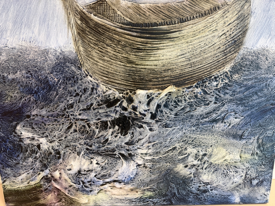 Gerrit Greve (1948-2024, Cardiff by the Sea, CA) Original Acrylic Mixed-Media Sand Painting On Canvas Titled 'Noah's Ark The 36th Day' 2008 Signed Verso 36 X 36 Estimate $1,300 - $1,600 [Photo 3]