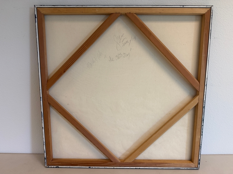 Gerrit Greve (1948-2024, Cardiff by the Sea, CA) Original Acrylic Mixed-Media Sand Painting On Canvas Titled 'Noah's Ark The 36th Day' 2008 Signed Verso 36 X 36 Estimate $1,300 - $1,600 [Photo 9]