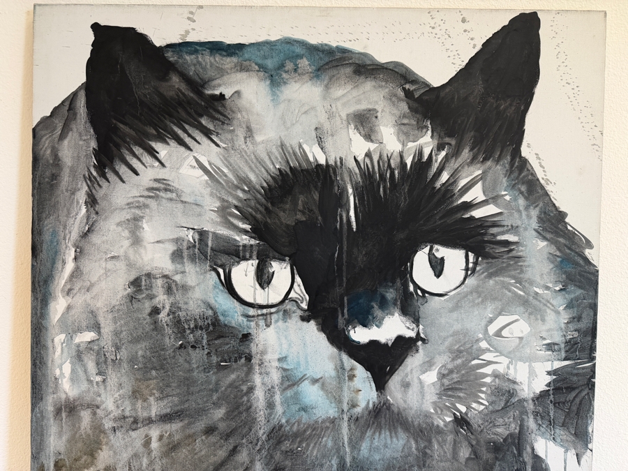 Gerrit Greve (1948-2024, Cardiff by the Sea, CA) Original Acrylic Painting On Canvas Titled 'Big Black Cat' Signed Bottom Left 36 X 36 Estimate $1,300 - $1,600 [Photo 3]