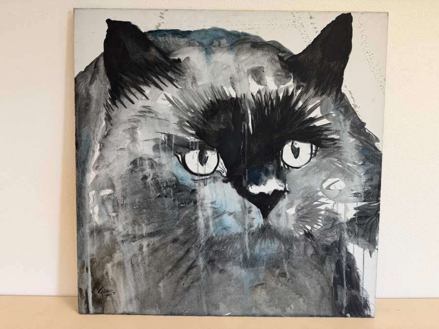 Gerrit Greve (1948-2024, Cardiff by the Sea, CA) Original Acrylic Painting On Canvas Titled 'Big Black Cat' Signed Bottom Left 36 X 36 Estimate $1,300 - $1,600 [Photo 2]