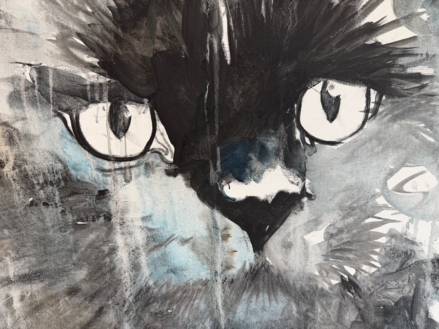 Gerrit Greve (1948-2024, Cardiff by the Sea, CA) Original Acrylic Painting On Canvas Titled 'Big Black Cat' Signed Bottom Left 36 X 36 Estimate $1,300 - $1,600 [Photo 4]
