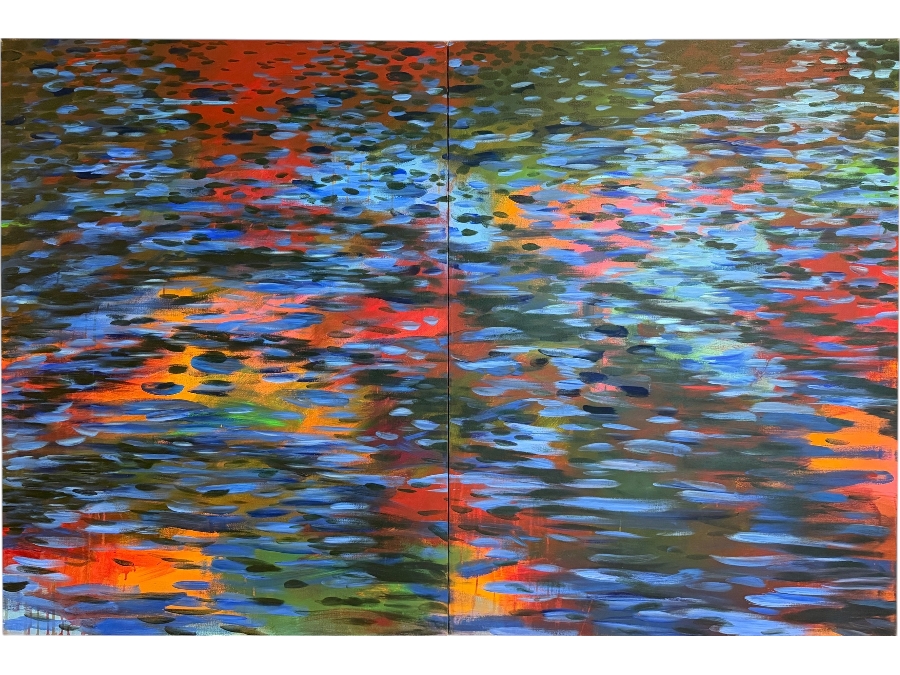 Gerrit Greve (1948-2024, Cardiff by the Sea, CA) Original Acrylic Diptych Painting On Canvas Titled 'Autumn Reflections' 1990 Signed Verso 72 X 48 Estimate $3,400 - $4,400
