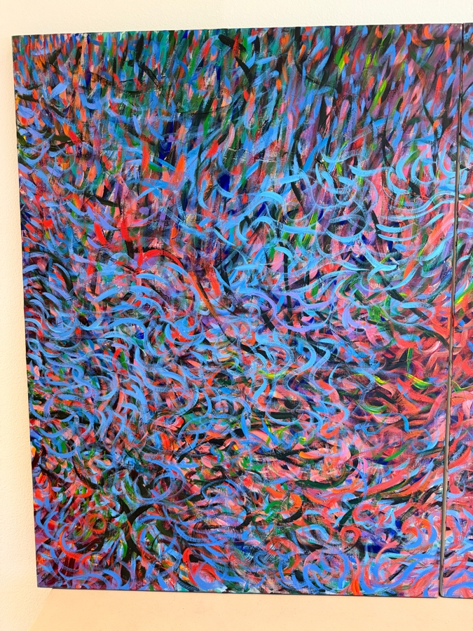 Gerrit Greve (1948-2024, Cardiff by the Sea, CA) Original Acrylic Diptych Painting On Canvas Titled 'Synchronized Currents' Signed Bottom Right And Verso 72 X 48 Estimate $3,400 - $4,400 [Photo 4]