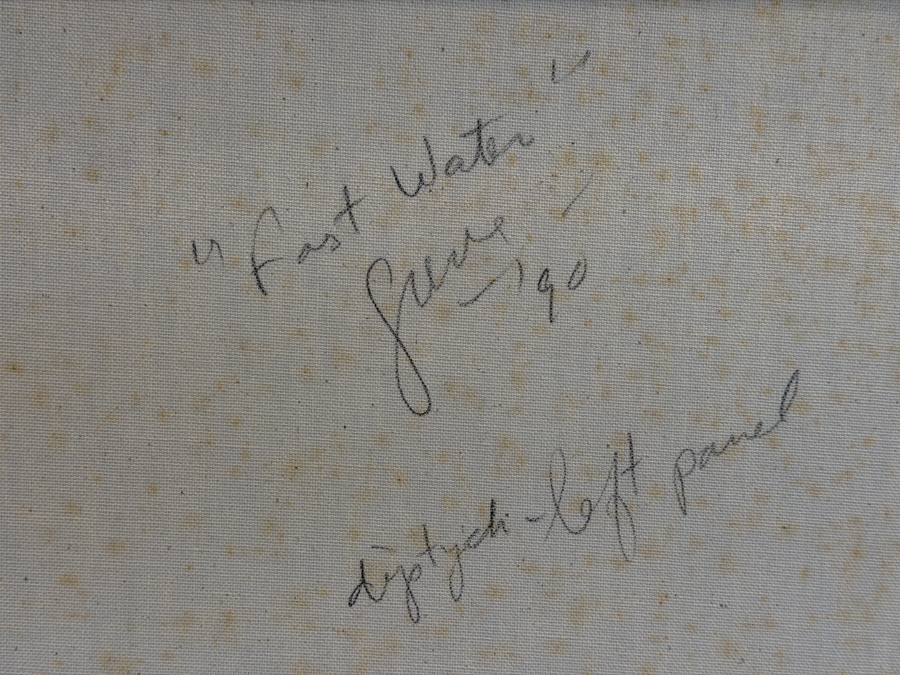 Gerrit Greve (1948-2024, Cardiff by the Sea, CA) Original Acrylic Diptych Painting On Canvas Titled 'Fast Waters' 1990 Signed Verso 96 X 40 Estimate $3,400 - $4,400 [Photo 9]