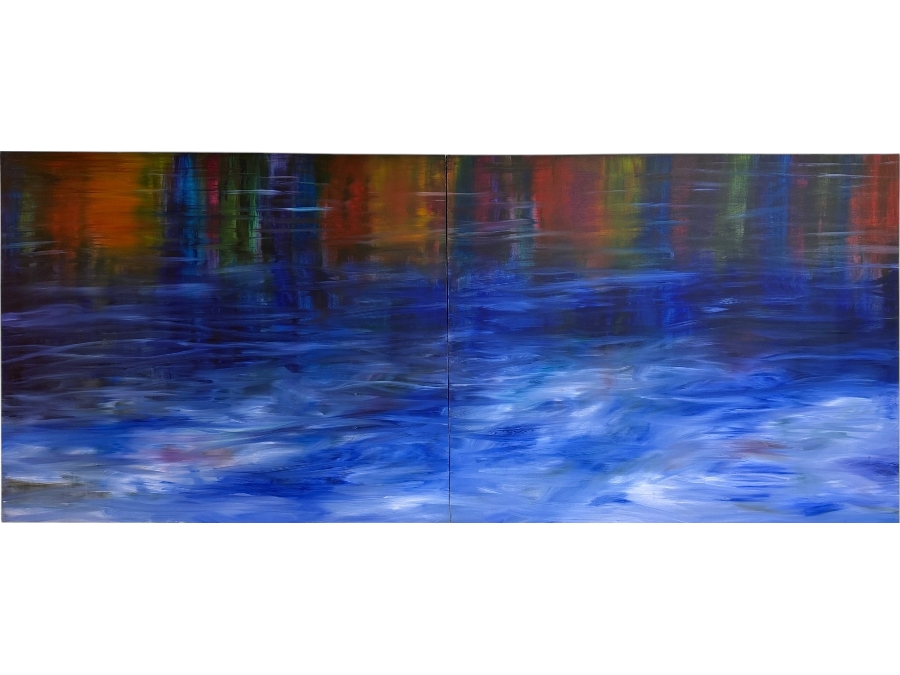 Gerrit Greve (1948-2024, Cardiff by the Sea, CA) Original Acrylic Diptych Painting On Canvas Titled 'Fast Waters' 1990 Signed Verso 96 X 40 Estimate $3,400 - $4,400 [Photo 1]