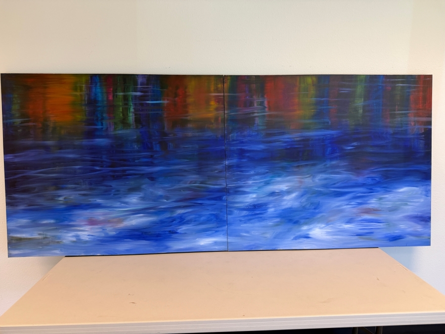 Gerrit Greve (1948-2024, Cardiff by the Sea, CA) Original Acrylic Diptych Painting On Canvas Titled 'Fast Waters' 1990 Signed Verso 96 X 40 Estimate $3,400 - $4,400 [Photo 2]