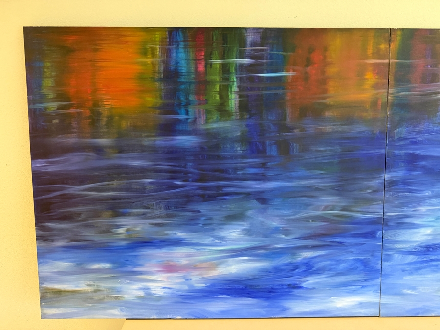 Gerrit Greve (1948-2024, Cardiff by the Sea, CA) Original Acrylic Diptych Painting On Canvas Titled 'Fast Waters' 1990 Signed Verso 96 X 40 Estimate $3,400 - $4,400 [Photo 4]
