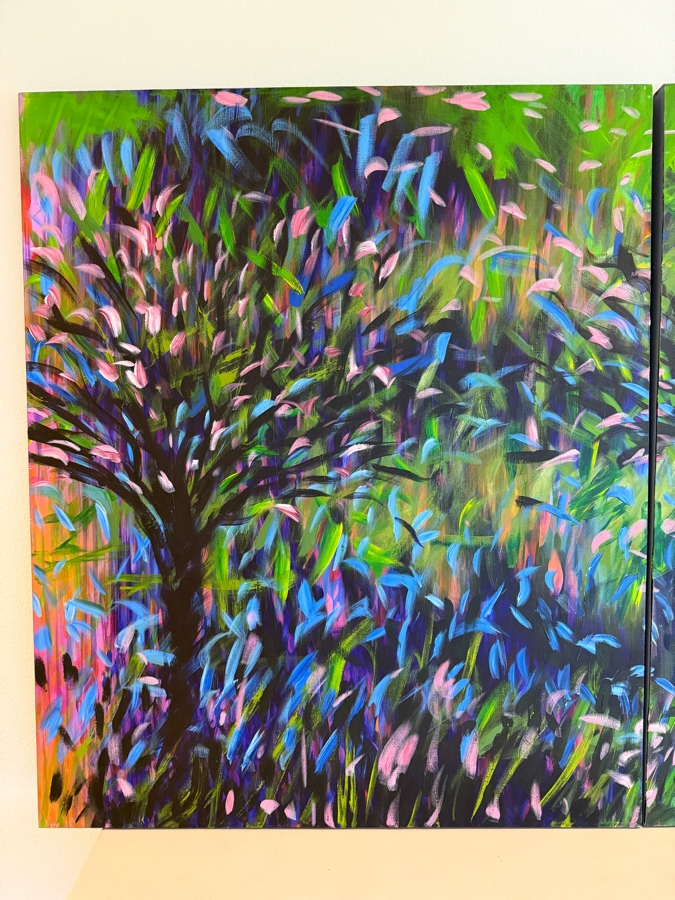 Gerrit Greve (1948-2024, Cardiff by the Sea, CA) Original Acrylic Diptych Painting On Canvas Titled 'Canal Spring' 1990 Signed Verso 80 X 48 Estimate $3,400 - $4,400  [Photo 3]