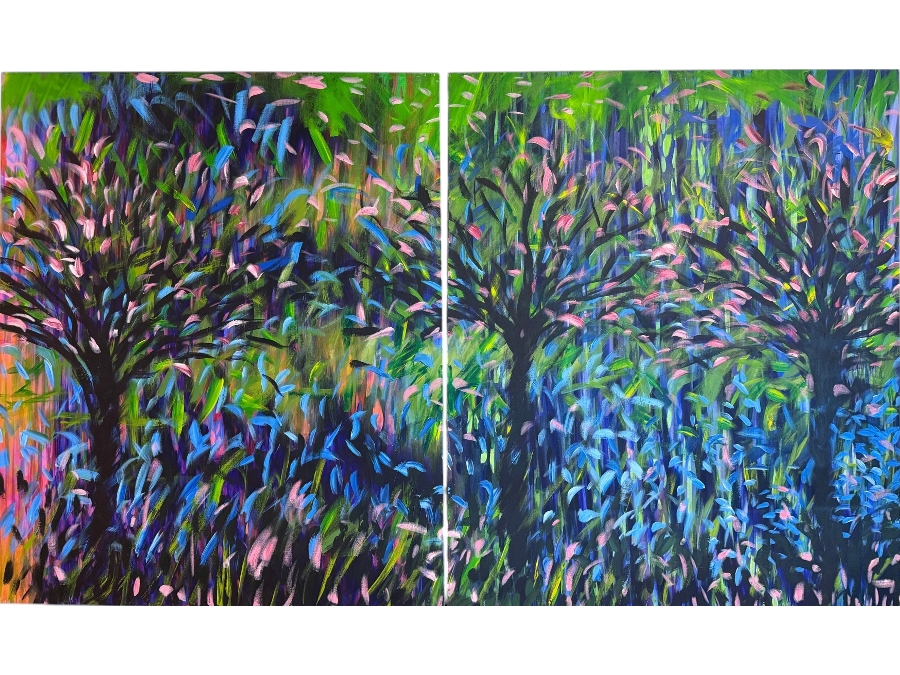 Gerrit Greve (1948-2024, Cardiff by the Sea, CA) Original Acrylic Diptych Painting On Canvas Titled 'Canal Spring' 1990 Signed Verso 80 X 48 Estimate $3,400 - $4,400 