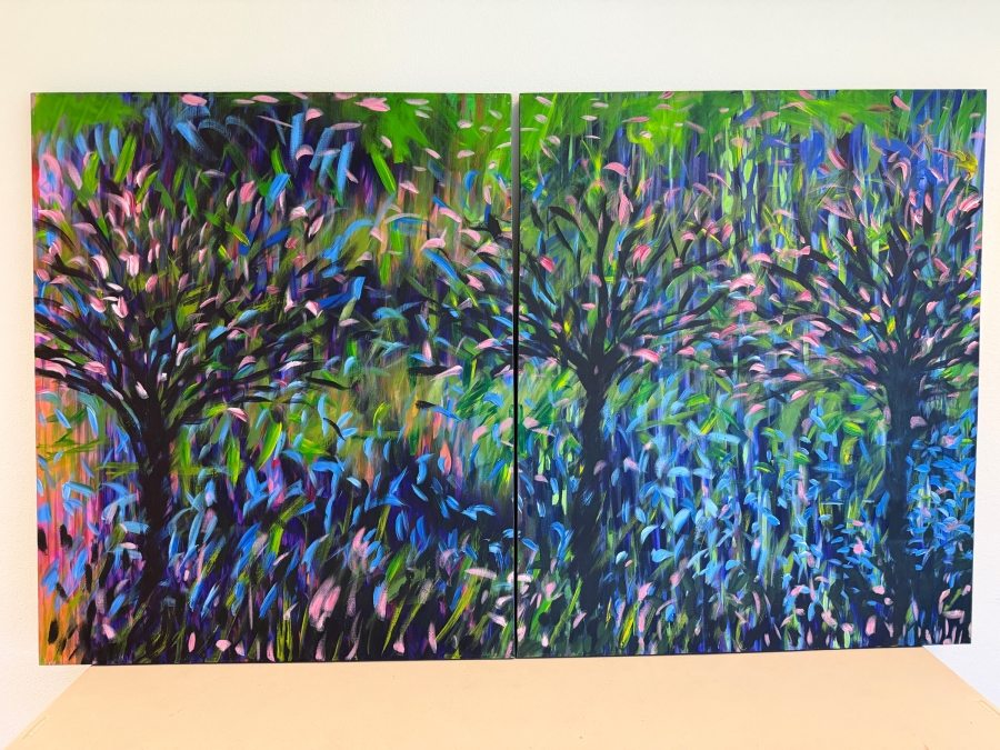 Gerrit Greve (1948-2024, Cardiff by the Sea, CA) Original Acrylic Diptych Painting On Canvas Titled 'Canal Spring' 1990 Signed Verso 80 X 48 Estimate $3,400 - $4,400  [Photo 2]