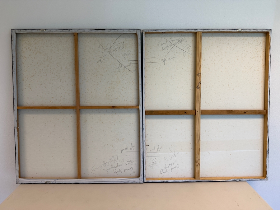 Gerrit Greve (1948-2024, Cardiff by the Sea, CA) Original Acrylic Diptych Painting On Canvas Titled 'Canal Spring' 1990 Signed Verso 80 X 48 Estimate $3,400 - $4,400  [Photo 5]