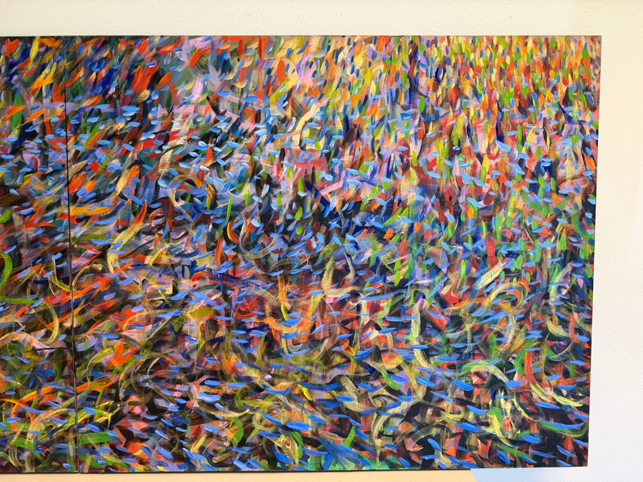 Gerrit Greve (1948-2024, Cardiff by the Sea, CA) Original Acrylic Diptych Painting On Canvas Titled 'Bright Flash Of Fish' Signed Verso 96 X 40 Estimate $3,400 - $4,400 [Photo 4]