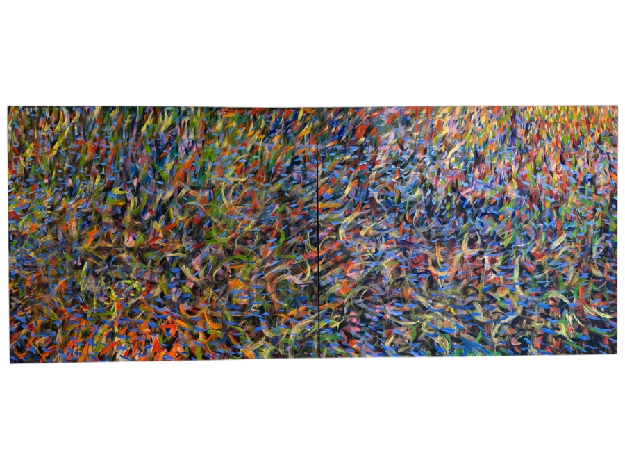Gerrit Greve (1948-2024, Cardiff by the Sea, CA) Original Acrylic Diptych Painting On Canvas Titled 'Bright Flash Of Fish' Signed Verso 96 X 40 Estimate $3,400 - $4,400