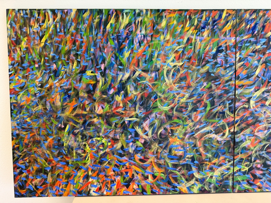 Gerrit Greve (1948-2024, Cardiff by the Sea, CA) Original Acrylic Diptych Painting On Canvas Titled 'Bright Flash Of Fish' Signed Verso 96 X 40 Estimate $3,400 - $4,400 [Photo 3]