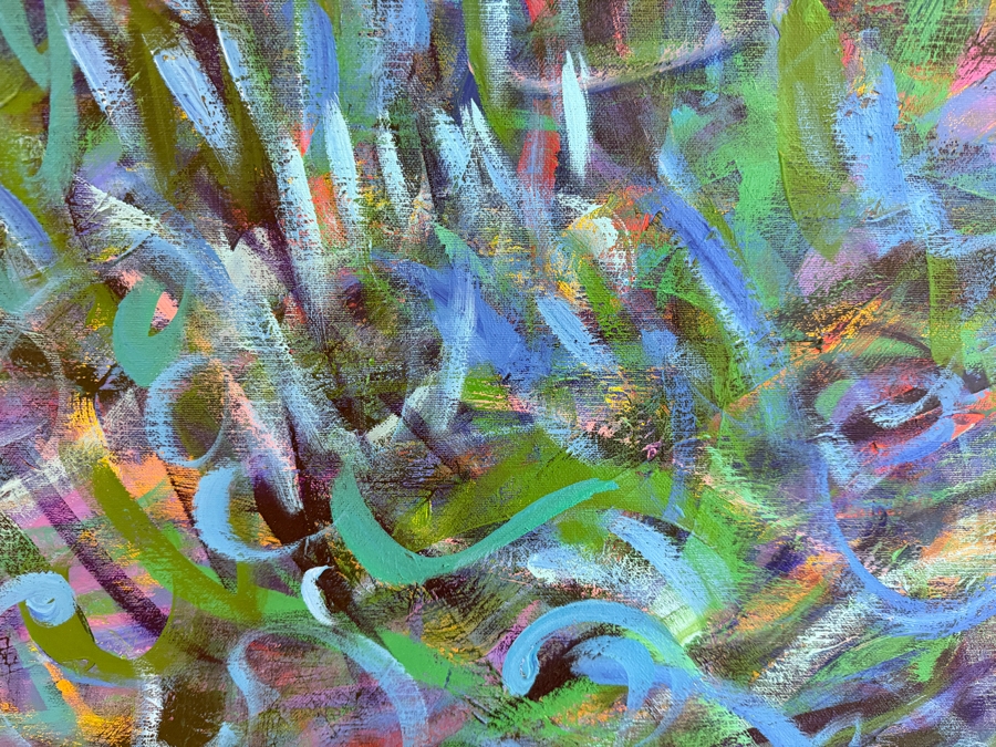 Gerrit Greve (1948-2024, Cardiff by the Sea, CA) Original Acrylic Diptych Painting On Canvas Titled 'Underwater Reeds' Signed Bottom Right And Verso 80 X 40 Estimate $3,400 - $4,400 [Photo 5]