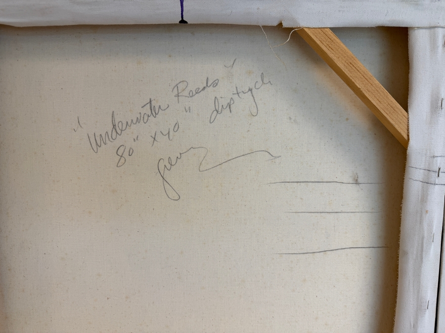 Gerrit Greve (1948-2024, Cardiff by the Sea, CA) Original Acrylic Diptych Painting On Canvas Titled 'Underwater Reeds' Signed Bottom Right And Verso 80 X 40 Estimate $3,400 - $4,400 [Photo 10]