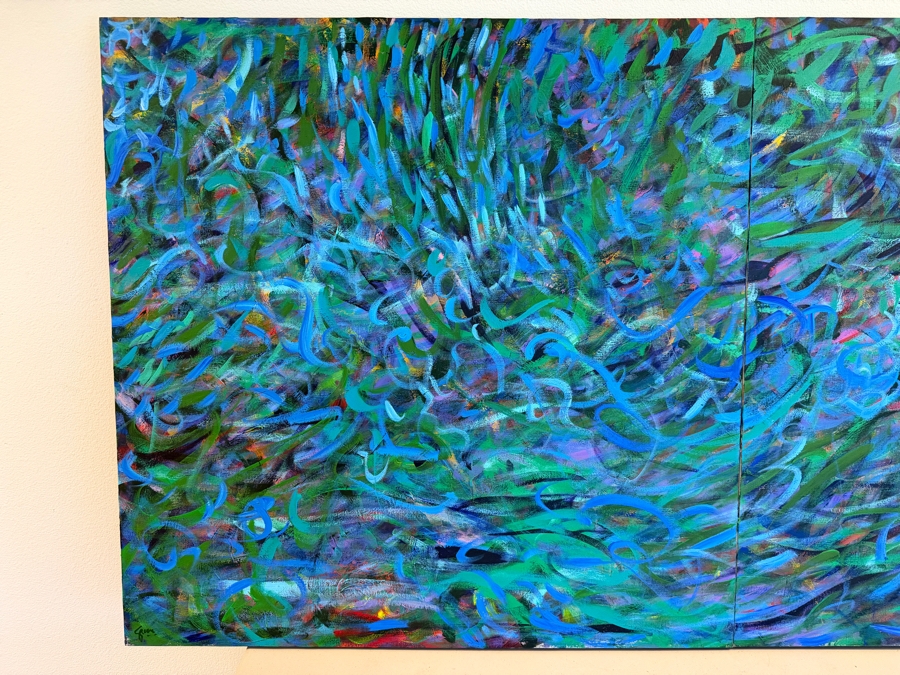 Gerrit Greve (1948-2024, Cardiff by the Sea, CA) Original Acrylic Diptych Painting On Canvas Titled 'Underwater Reeds' Signed Bottom Right And Verso 80 X 40 Estimate $3,400 - $4,400 [Photo 3]
