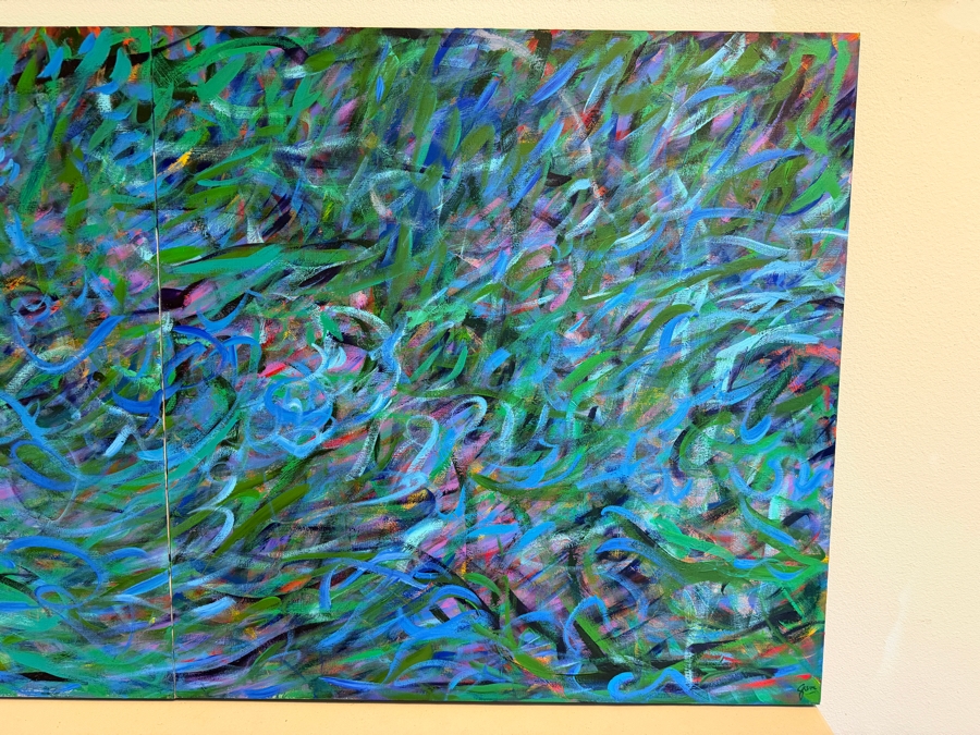 Gerrit Greve (1948-2024, Cardiff by the Sea, CA) Original Acrylic Diptych Painting On Canvas Titled 'Underwater Reeds' Signed Bottom Right And Verso 80 X 40 Estimate $3,400 - $4,400 [Photo 4]